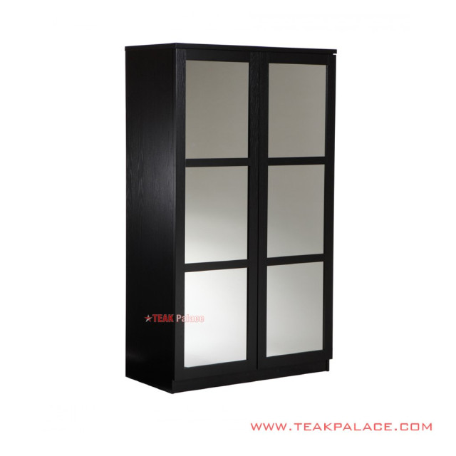 Lemari Pakaian 2 pintu Hitam Cermin Seri Bekasi