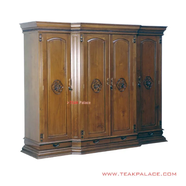 Lemari Pakaian Ukir 4 Pintu Kayu Jati Seri Pekalongan
