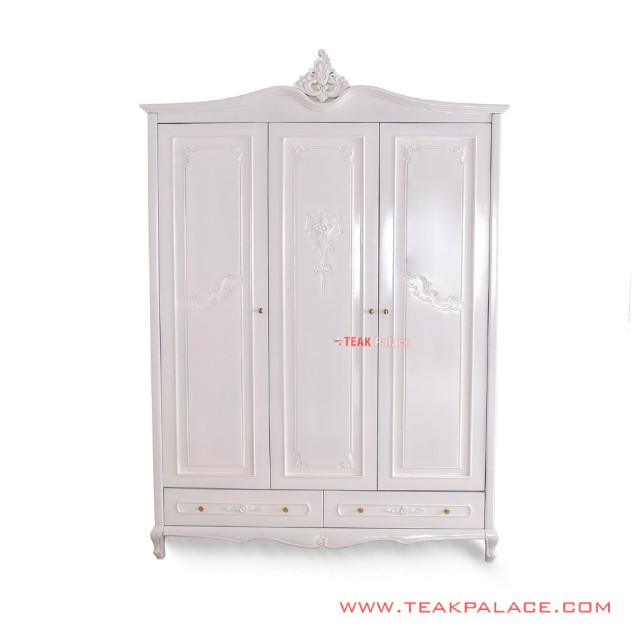 Lemari Putih 3 Pintu Kayu Jati Klasik Kemuning Lemari Putih 3 Pintu Kayu Jati Klasik Kemuning