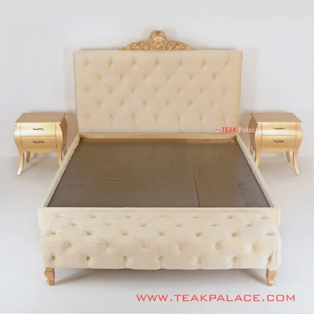 Dipan Ukir Minimalis Set Nakas Warna Emas Seri Sofia